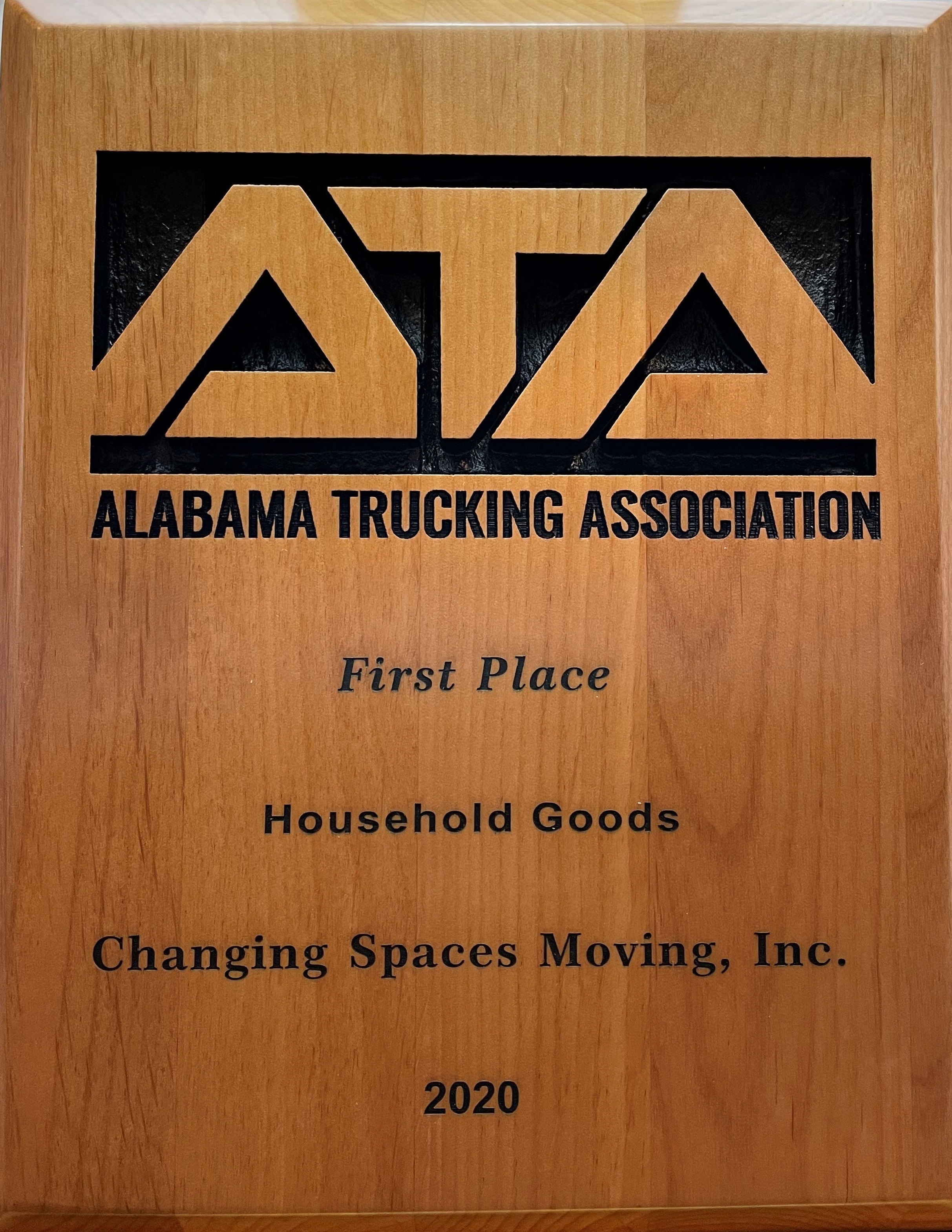 2020 first place plaque for household goods from ata